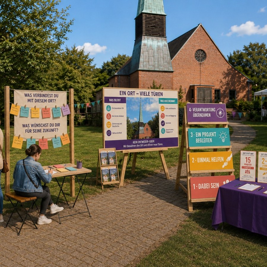 WehrenDorfTreff unterstützen – Mitmach-Stationen vor der Kreuzkirche Wehrendorf